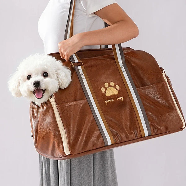 Multi-Function Leather Pet Car Bed - Convertible Carrier & Travel Bed