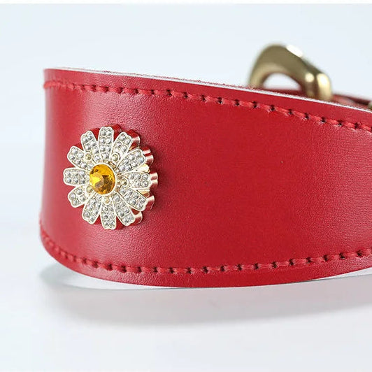 Crystal daisy ornament close-up with yellow gem center and rhinestone petals