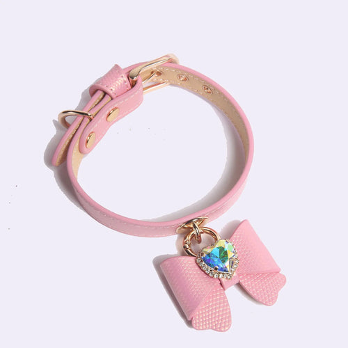 Butterfly bow leather pet collar in gift packaging box