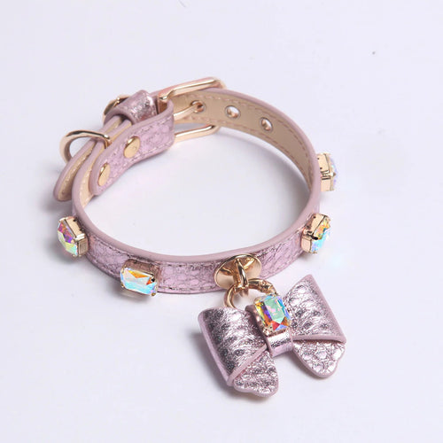 Purple AB crystal bow collar in gift packaging