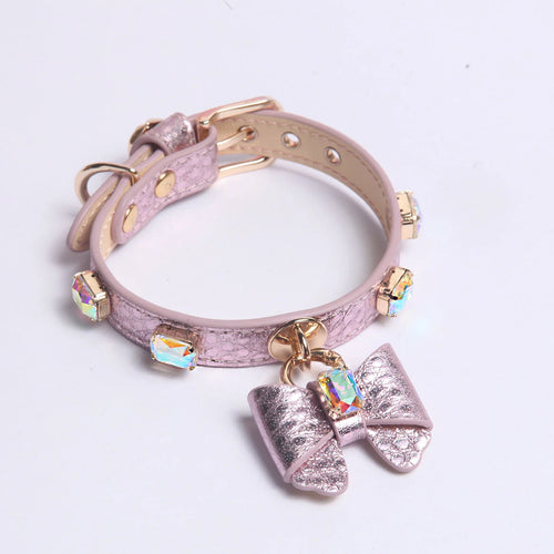 Purple AB crystal bow collar in gift packaging