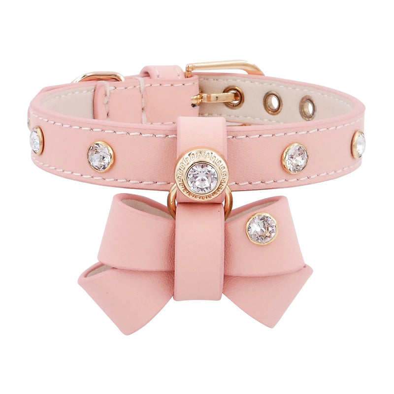 Luxury cat collar neck scarf with rhinestone and bow charm styling