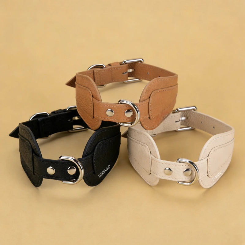 Three-color lychee-grain leather sighthound collar collection - black tan beige