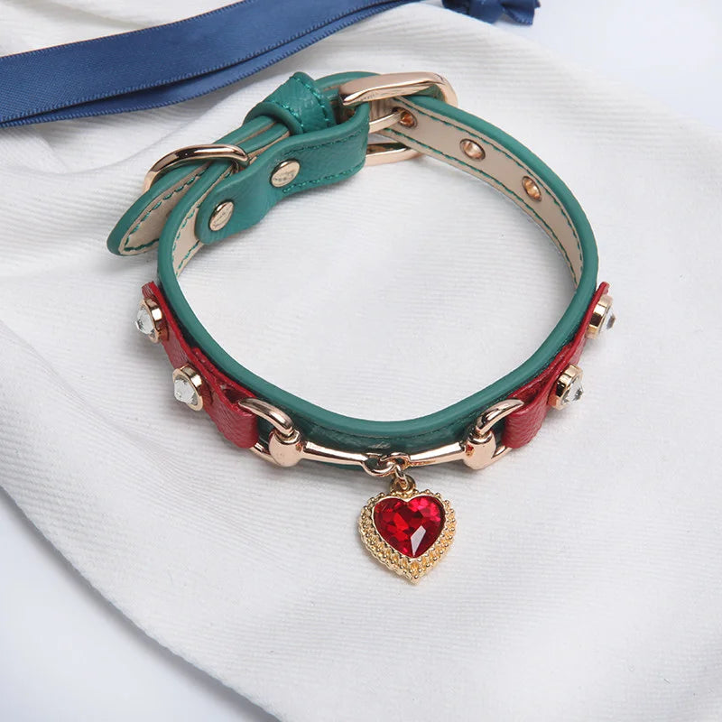 Cœur Cristal Cuir véritable Chien Laisse