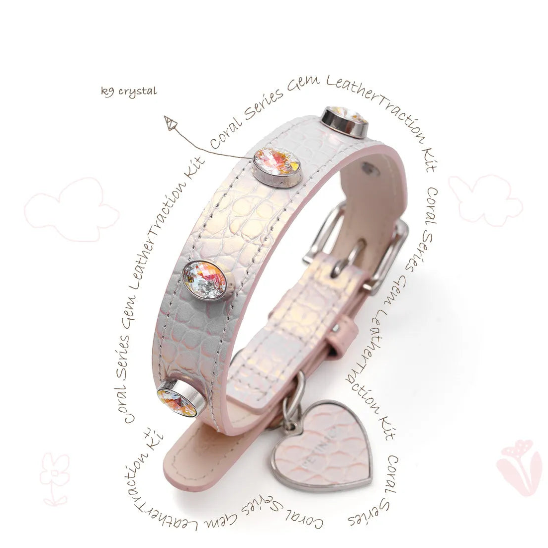 Luxury Iridescent Leather Dog Collar & Leash Set with Gemstones