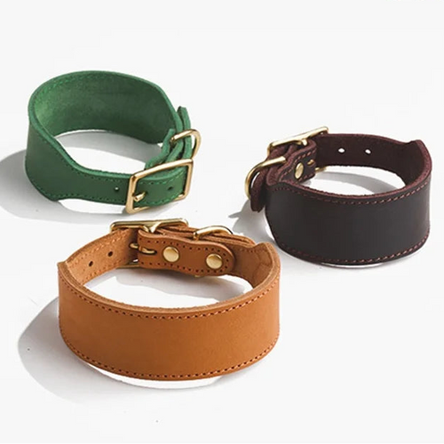 Three color options: Forest Green, Tan, Dark Coffee leather collars